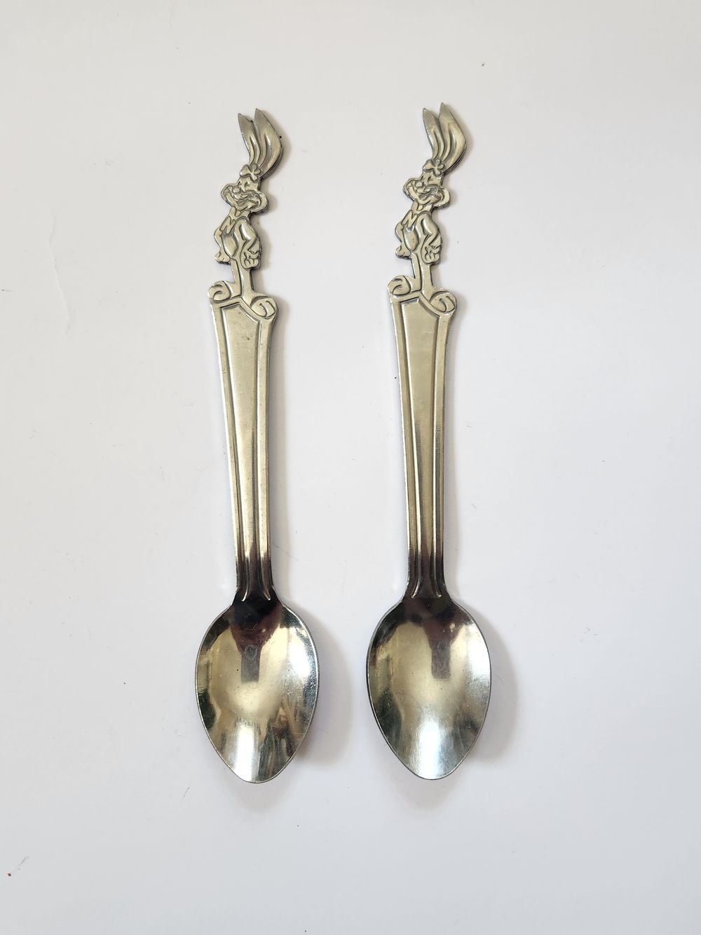 Lot of 2 Vintage Nestle Quik Bunny Spoons Stainless 7.5" Nesquik Quick